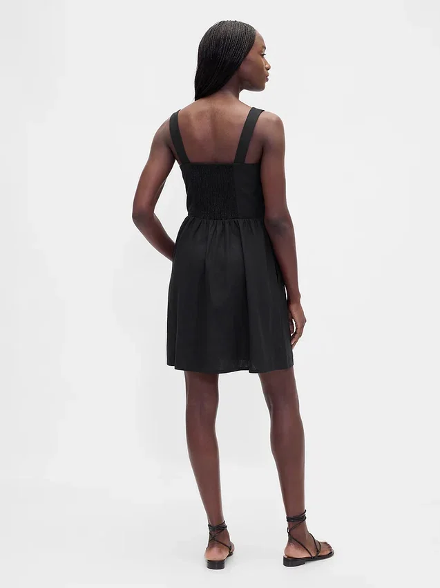 Mini vestido de cintura baja en mezcla de lino