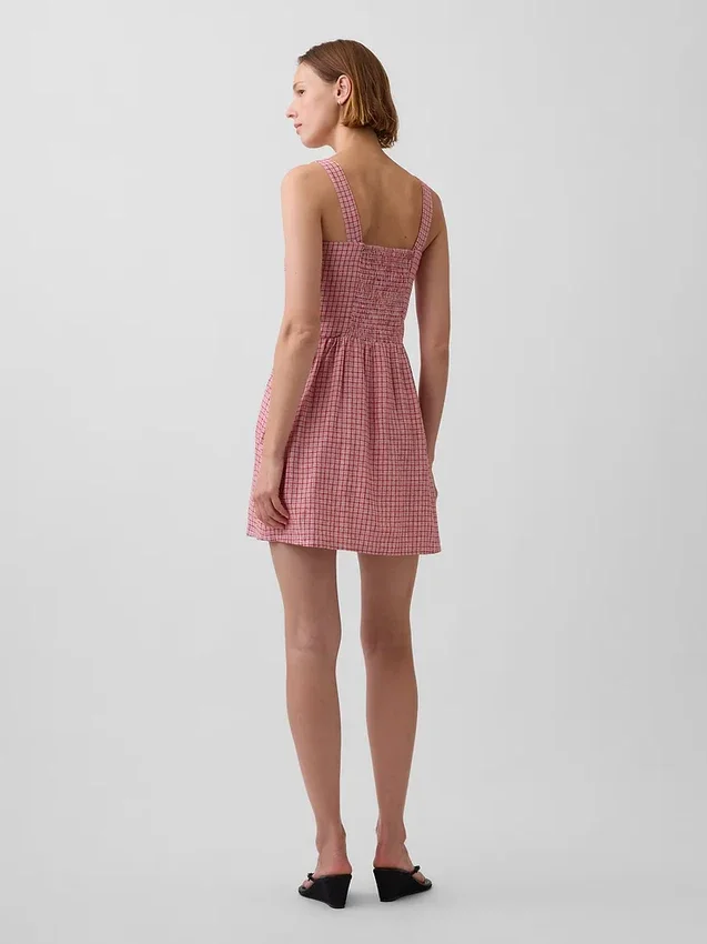 Mini vestido de cintura baja en mezcla de lino