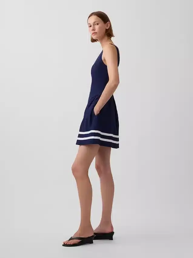 Mini vestido de cintura baja en mezcla de lino