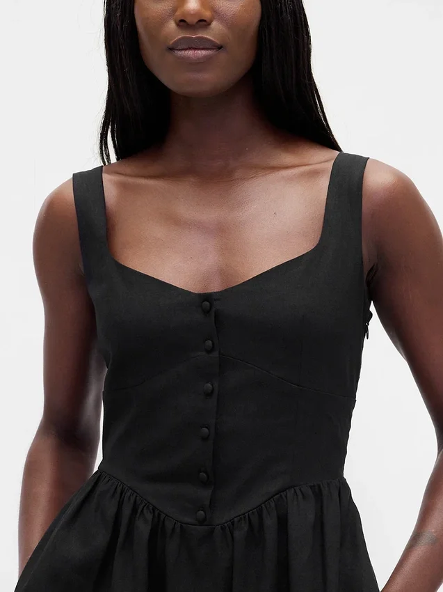 Mini vestido de cintura baja en mezcla de lino