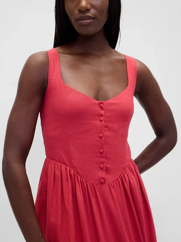 Mini vestido de cintura baja en mezcla de lino