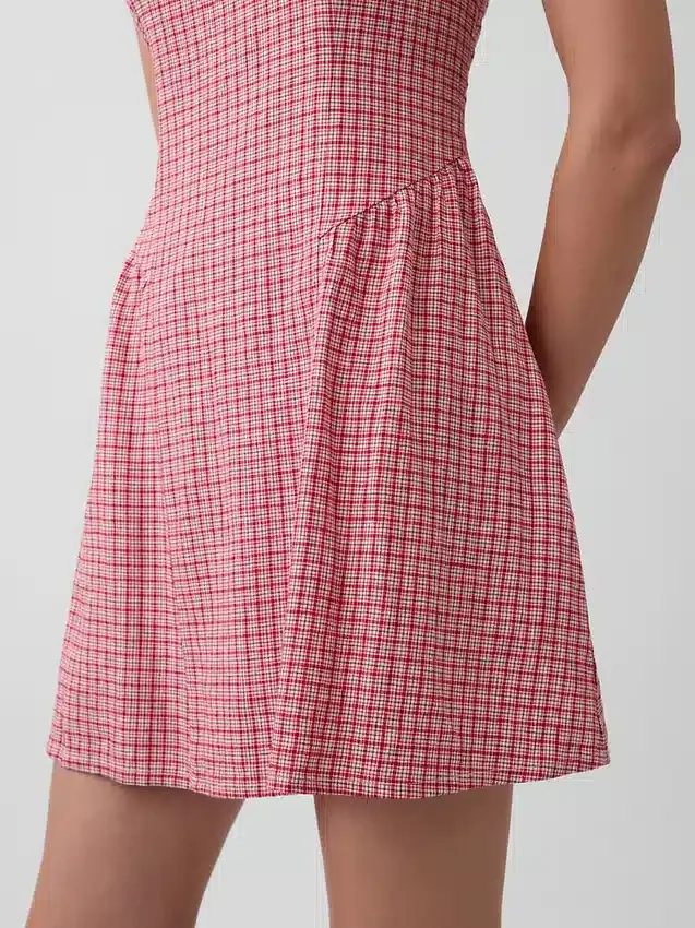 Mini vestido de cintura baja en mezcla de lino