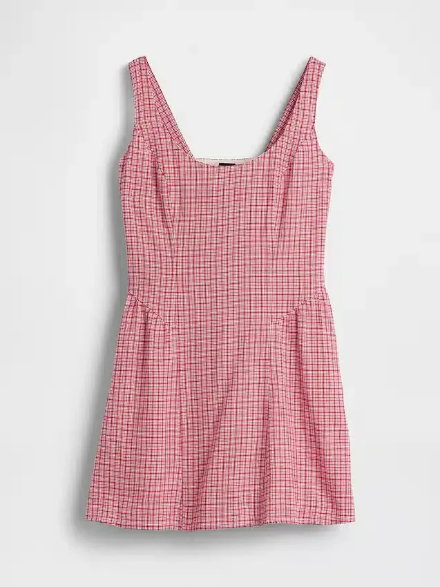 Mini vestido de cintura baja en mezcla de lino