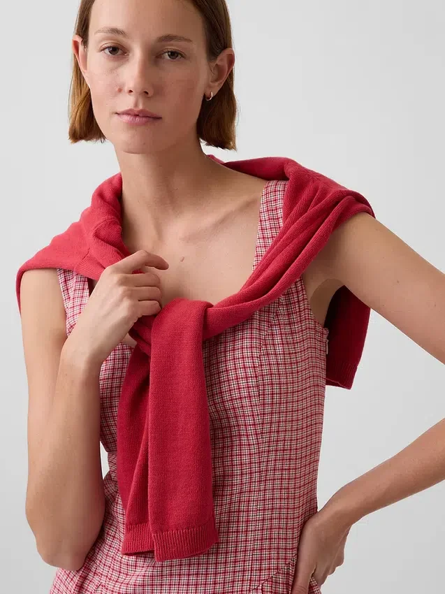 Mini vestido de cintura baja en mezcla de lino