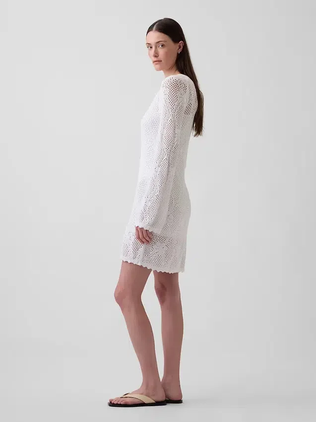 Mini vestido de jerséu de punto pointelle