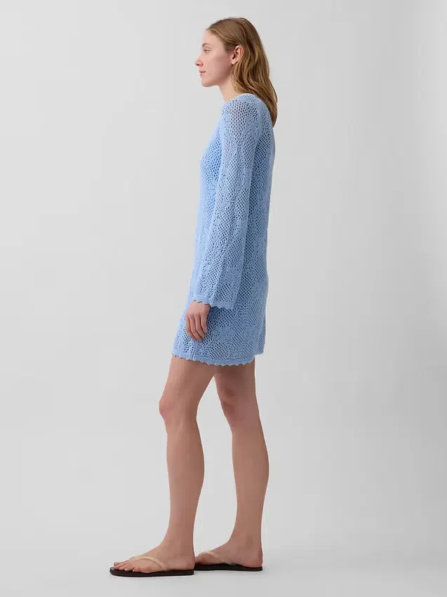Mini vestido de jerséu de punto pointelle