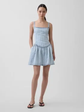 Mini vestido de mezclilla a rayas ultrasuave con cintura baja