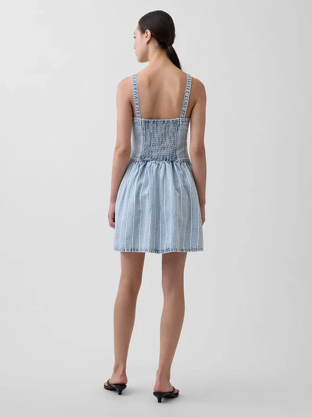 Mini vestido de mezclilla a rayas ultrasuave con cintura baja