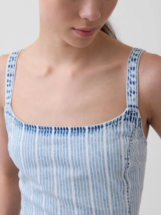 Mini vestido de mezclilla a rayas ultrasuave con cintura baja