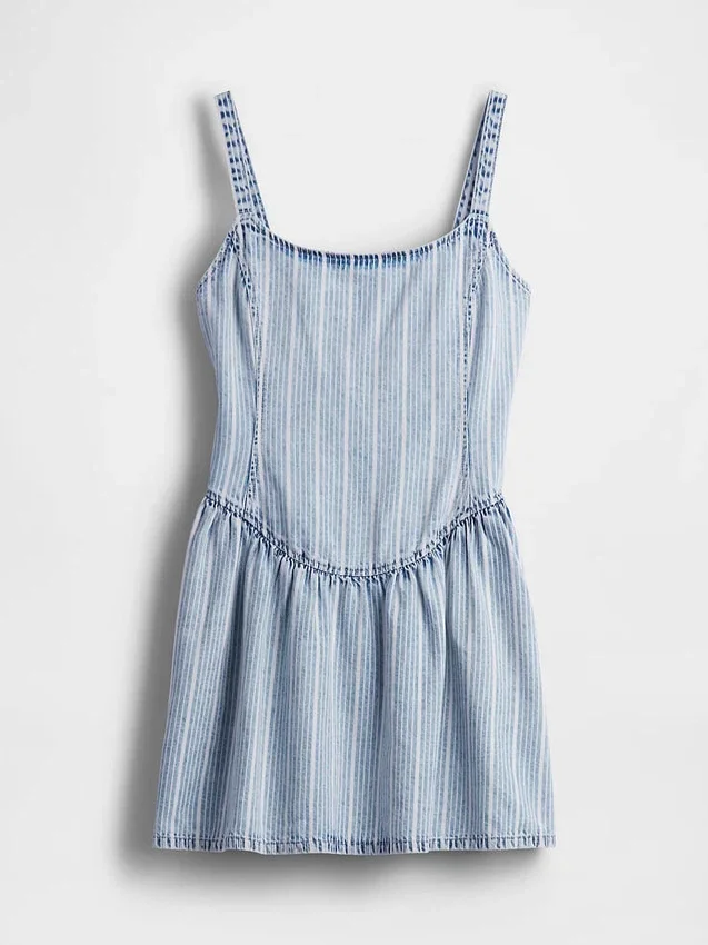 Mini vestido de mezclilla a rayas ultrasuave con cintura baja