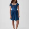 Mini vestido de mezclilla para niñas con mangas abullonadas