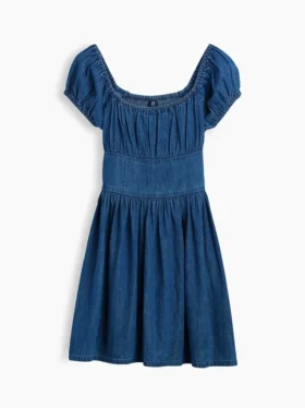 Mini vestido de mezclilla para niñas con mangas abullonadas