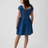 Mini vestido de mezclilla para niñas con mangas abullonadas