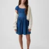 Mini vestido de mezclilla para niñas con mangas abullonadas