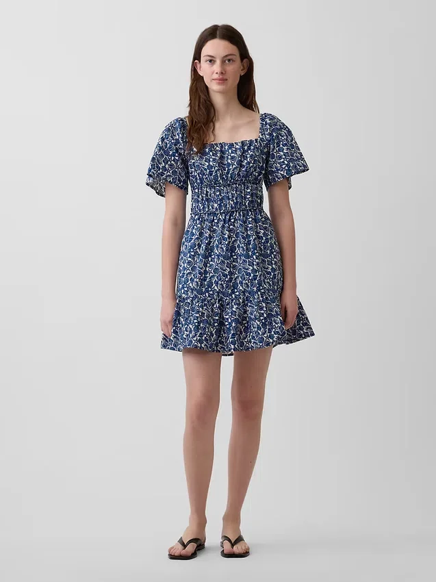 Mini vestido de popelín con mangas con volantes