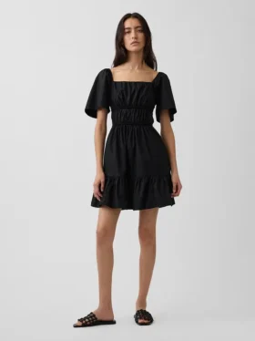 Mini vestido de popelín con mangas con volantes