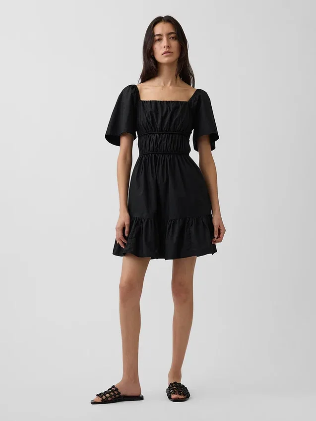 Mini vestido de popelín con mangas con volantes