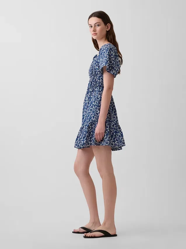 Mini vestido de popelín con mangas con volantes