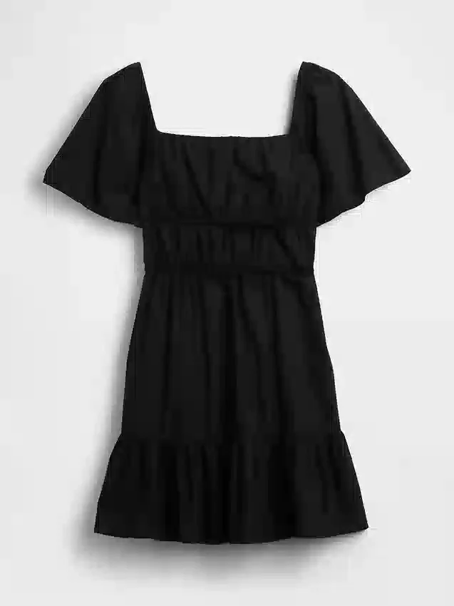 Mini vestido de popelín con mangas con volantes