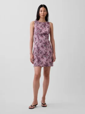 Mini vestido floral con cuello de barco y espalda abierta