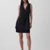 Mini vestido recto bordado de mezcla de lino