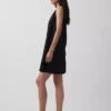 Mini vestido recto bordado de mezcla de lino