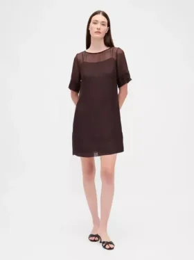 Mini vestido recto de organza transparente