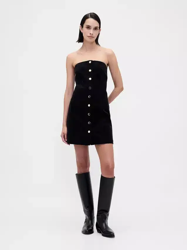 Mini vestido sin tirantes de pana