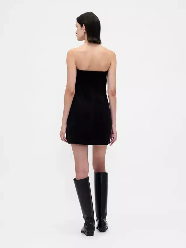 Mini vestido sin tirantes de pana