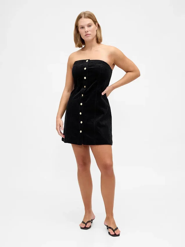 Mini vestido sin tirantes de pana
