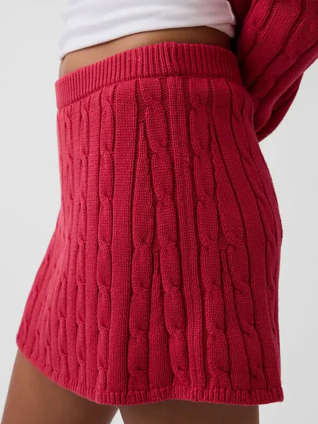 Minifalda-pantalón de punto trenzado 100 % algodón