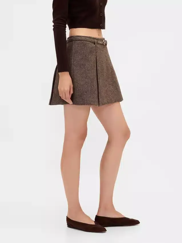 Minifalda-pantalón plisada de mezcla de lana