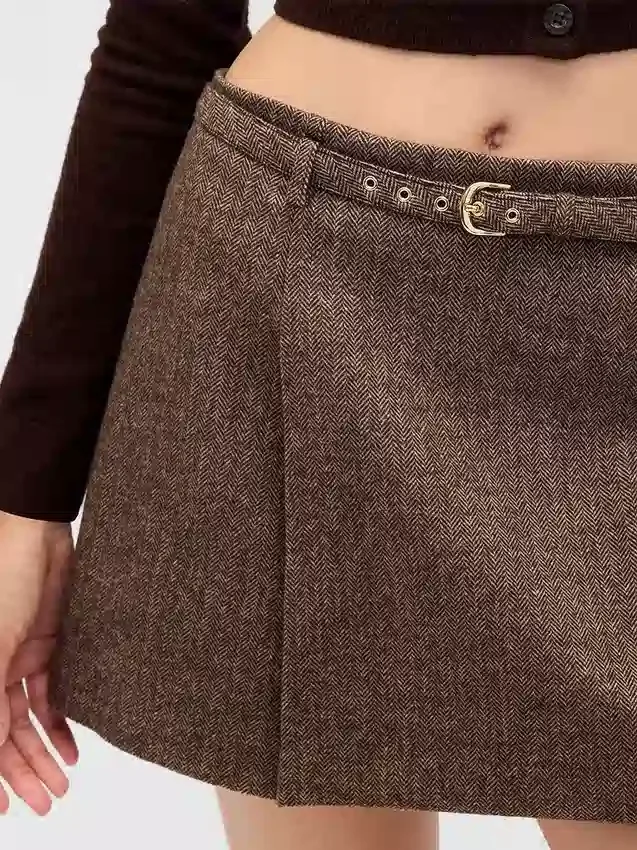 Minifalda-pantalón plisada de mezcla de lana