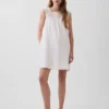 Minivestido con canesú de crochet de mezcla de lino