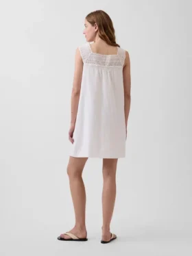 Minivestido con canesú de crochet de mezcla de lino