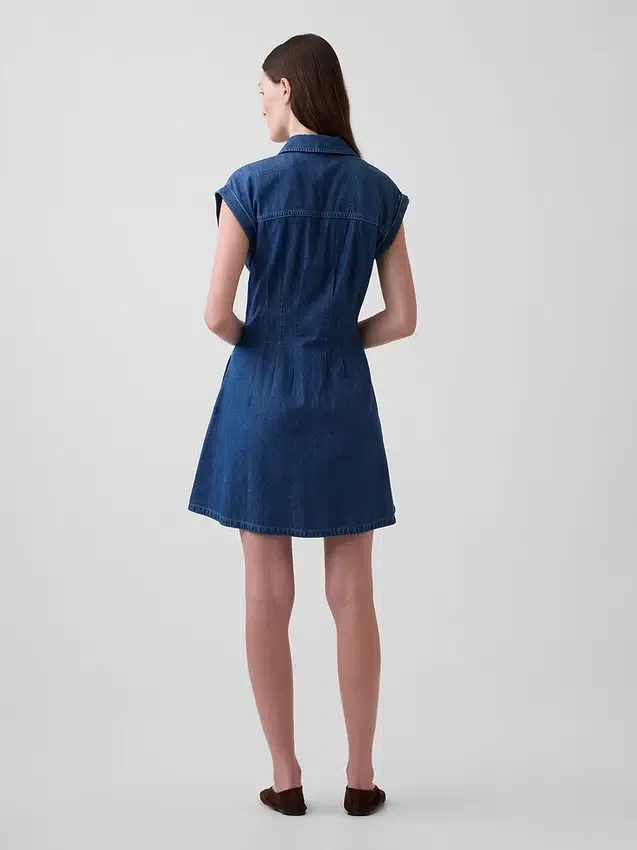 Minivestido de camisa de mezclilla plisado