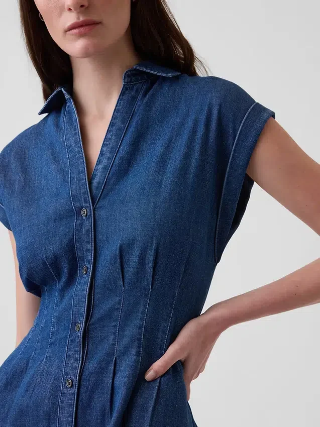 Minivestido de camisa de mezclilla plisado