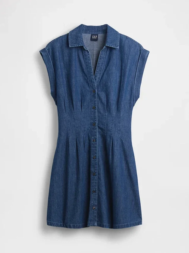 Minivestido de camisa de mezclilla plisado