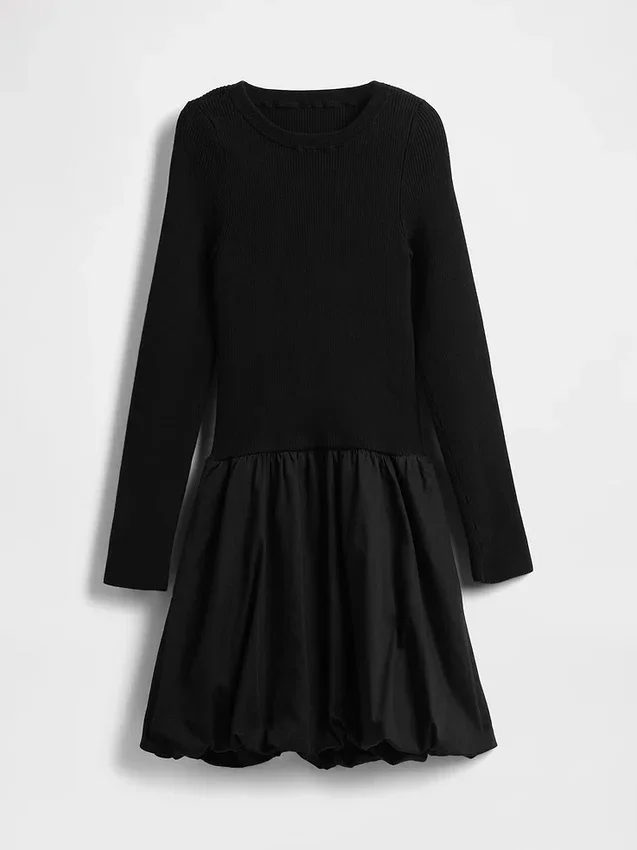 Minivestido de estilo burbuja con mezcla de materiales