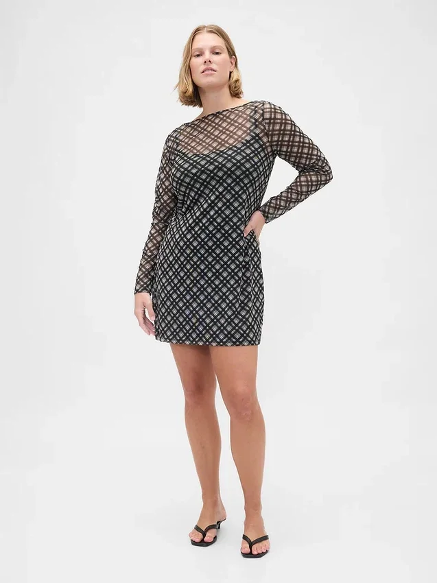 Minivestido de malla con cuello de barco