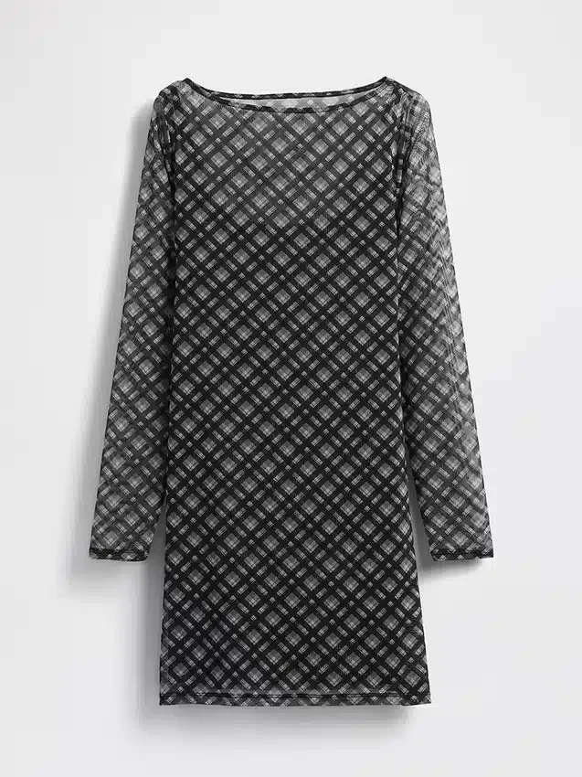 Minivestido de malla con cuello de barco