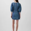 Minivestido de mezclilla ultrasuave con mangas abullonadas