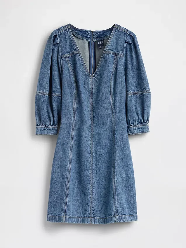 Minivestido de mezclilla ultrasuave con mangas abullonadas