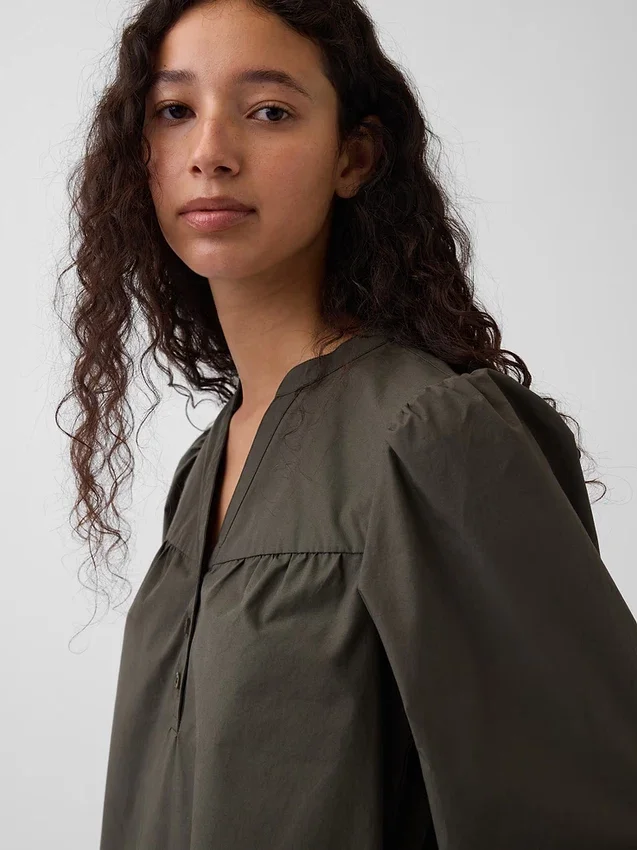 Minivestido de popelín estilo Henley