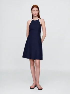 Minivestido halter de mezcla de lino