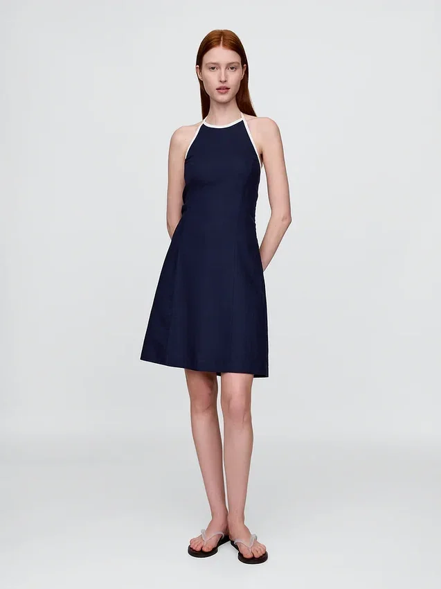 Minivestido halter de mezcla de lino
