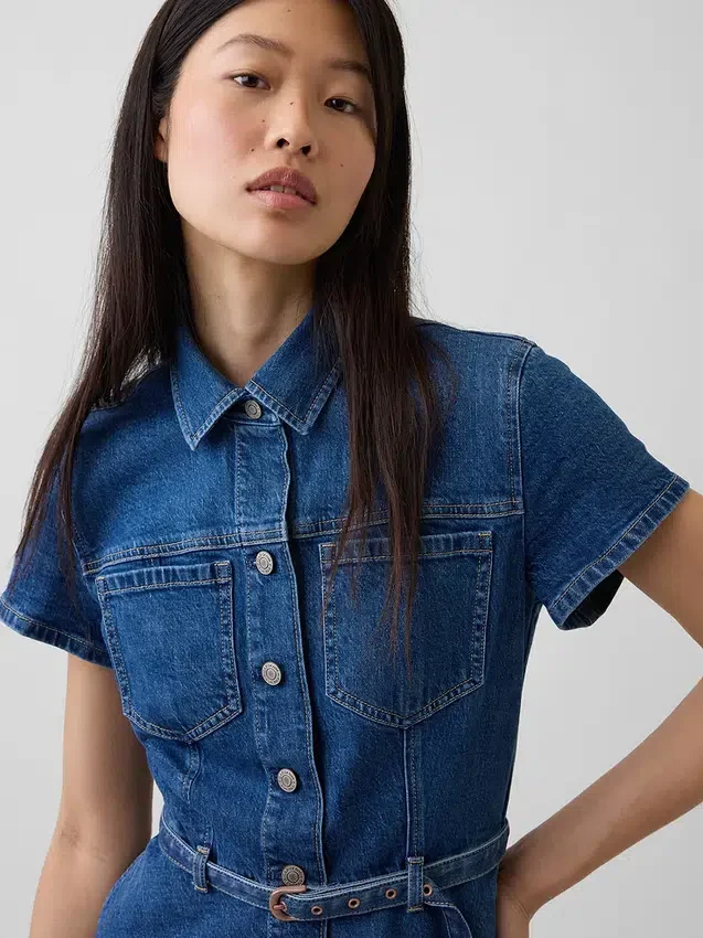 Minivestido tipo camisa de mezclilla con cinturón