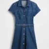 Minivestido tipo camisa de mezclilla con cinturón