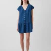 Minivestido tipo camisa de mezclilla de gasa de algodón con cintura baja