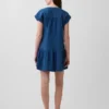 Minivestido tipo camisa de mezclilla de gasa de algodón con cintura baja